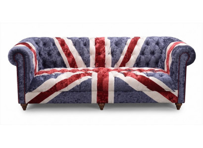 Dreisitzer Sofa Union Jack Chesterfield Samt Vintage British Retro
