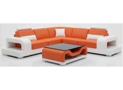 Designer Wohnzimmer Garnitur Orange mit Couchtisch und lebendiger Optik