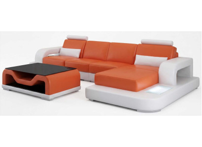 Moderne Ecksofa Garnitur Orange mit Couchtisch und Luxus Design