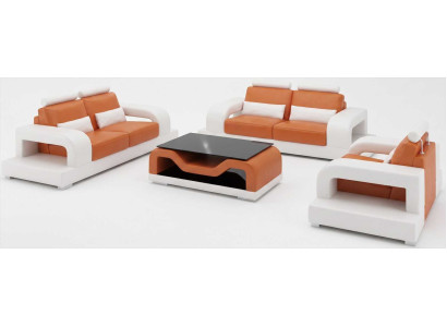 Premium Polstergarnitur 3+2+1 Sitzer Orange mit Couchtisch stilvollem Design