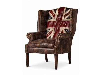 Sessel Union Jack Chesterfield Ohrensessel Vintage British Antikbraun
