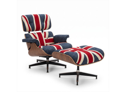 Loungesessel Hocker British Style Vintage Drehfuß Design Union Jack