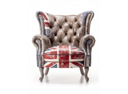 Chesterfield Sessel Union Jack Ohrensessel British Vintage Design