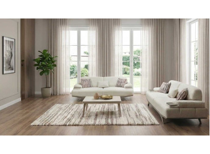 Sofa Set 2x 3 Sitzer Beige Modern Bequem Polstersofa Couch