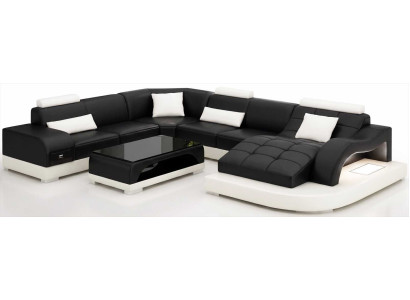 Exklusive Lounge Ecksofa Schwarz Weiß mit Relaxbereich und Premium Stil