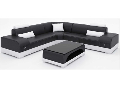 Ecksofa L-form Stilvolle Lounge Wohnlandschaft Schwarz mit Couchtisch