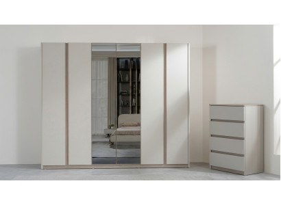 Modernes Schlafzimmer Set Beige Edel SpiegelschrankKommode