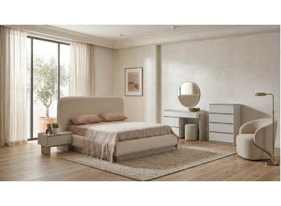 Bett Nachtkonsole Kommode Beige Modern Edel Schminktisch Set