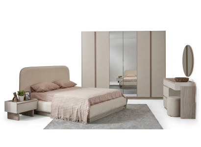 Luxuriöses Doppelbett Kleiderschrank Spiegel Beiges Schlafzimmer Set