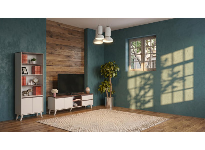 Modernes Wohnzimmer-Set in Braun-Beige TV-Schrank Bücherregal stilvoll