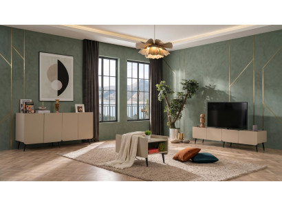 Beiges Wohnzimmer-Set stilvoller TV-Schrank Couchtisch Konsole Designermöbel