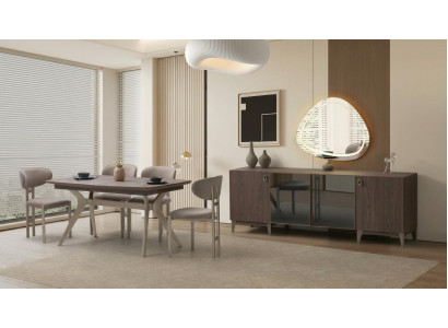 Modernes Esszimmer Set Braun Sideboard Tisch 4 Stühle TV-Ständer