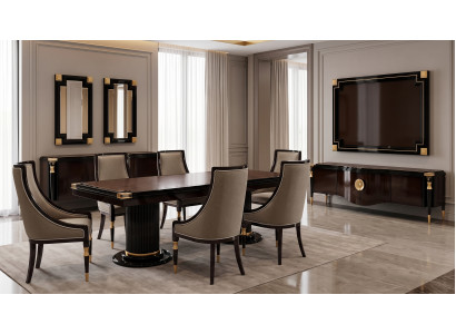 Modernes Braun Esszimmer Set Holz Metall Esstisch Stühle