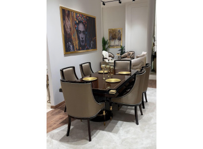 Moderner Brauner Esstisch Holz Metall 6 Stühle Esszimmer