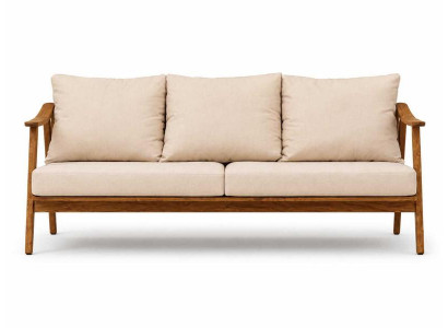 Modernes 3-Sitzer Gartensofa Beige Holzgestell Polstersofa
