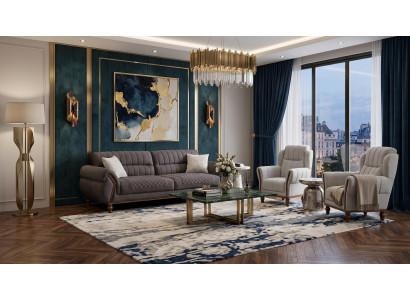 Grau-Beige stilvolles Sofageset 3+1+1-Sitzer-Sofas Stoffsofas Sessel modern