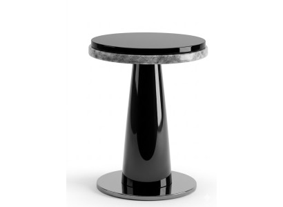 Beistelltisch Schwarz Glas Edelstahl Marmoroptik Rund Nachttisch