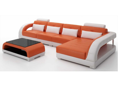 Luxus Ecksofa L Form Orange Couchtisch Set Modernes Wohnzimmer Garnitur