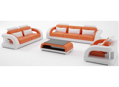 Luxus Sofa Set Orange 3+2+1 Sitzer Couchtisch Modernes Wohnzimmer