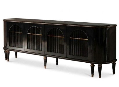 Sideboard Schwarz MDF Edelstahl Modern Glastüren Archform Stauraum