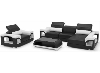 Modernes Schwarzes Ecksofa L Form Sessel Couchtisch Wohnzimmer Set