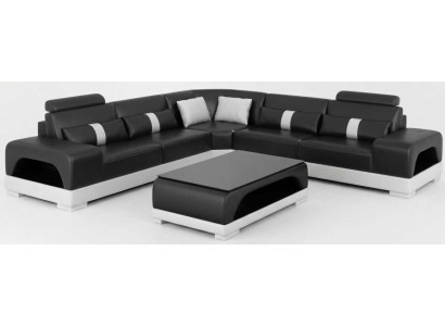 Modernes Wohnzimmer Set Schwarz Ecksofa Couchtisch Holz Design Stil