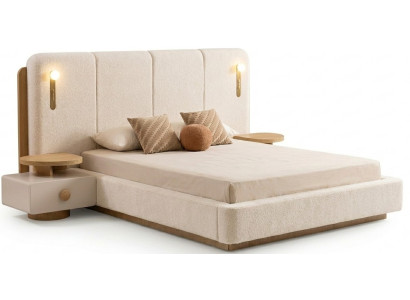 Bett mit Nachttische Luxus Modern Beige Doppelbett Polsterbett