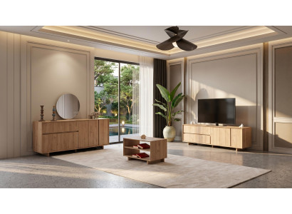 Braunes Wohnzimmer-Set TV-Schrank Couchtisch Konsole Spiegel modern
