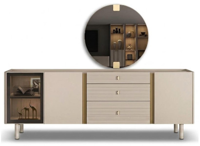 Modern Beiges Sideboard Spiegel Kommode Esszimmer Holz Luxus elegant