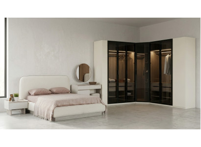 Eckschrank Bett Spiegel Beige Modern Edel Glasschrank Set