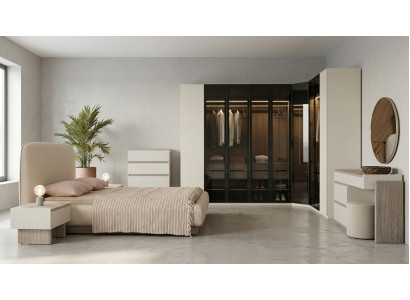 Eckschrank Bett Kommode Beige Modern Edel Glasschrank Schlafmöbel