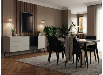 Esstisch Stühle Konsole Spiegel Beige Modern Edel Esszimmer Set