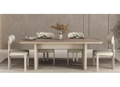 Modern Esszimmer Set Esstisch 4x Stühle Beige Holz Textil Elegant
