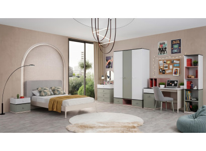 Graues Jugendzimmer Bett Kleiderschrank Kommode Nachttische Schreibtisch