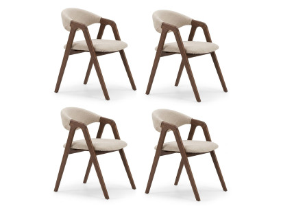 4er Stuhlset Beige Textil Holz Modern Einfarbig Esszimmerstuhl Design