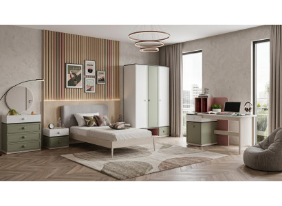 Graues modernes Jugendzimmer Bett Kleiderschrank Kommode Schreibtisch