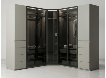 Eckkleiderschrank Beige Schwarz Modern Edel Eckschrank Glas