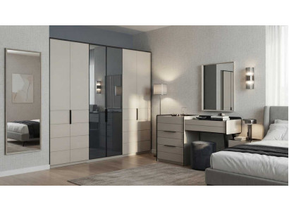 Kleiderschrank Glas Schminktisch Beige Schwarz Modern Edel Set