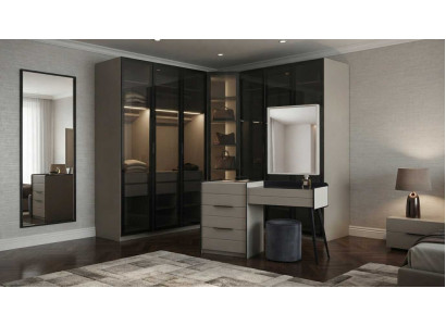 Eckschrank Glas Schminktisch Beige Schwarz Modern Edel Spiegel Set