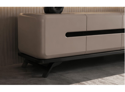 Modernes Beige Wohnzimmer TV Lowboard Couchtisch Holz Metall