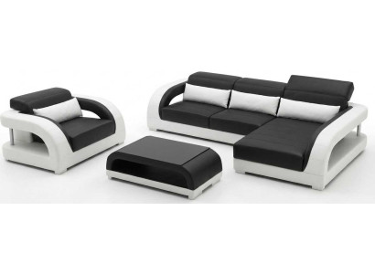 Modernes Schwarzes Ecksofa L Form Sessel Couchtisch Wohnzimmer Set
