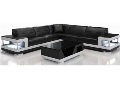 Großes Ecksofa L Form Schwarz Wohnzimmer Sofa Set Couchtisch Modern Stil