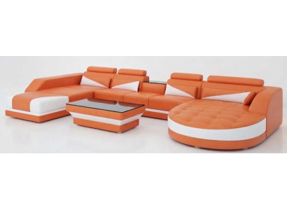 Modernes Wohnzimmer Set Orange U Form Ecksofa Couchtisch Design Garnitur