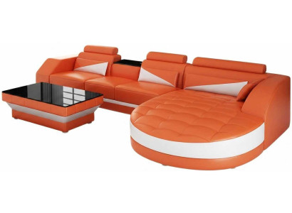 Modernes Orange Ecksofa L Form Couchtisch Wohnzimmer Set Luxus Design