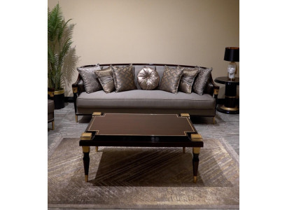 Elegantes Graues 3-Sitzer Sofa Textil Holz Gold Akzente Wohnkomfort