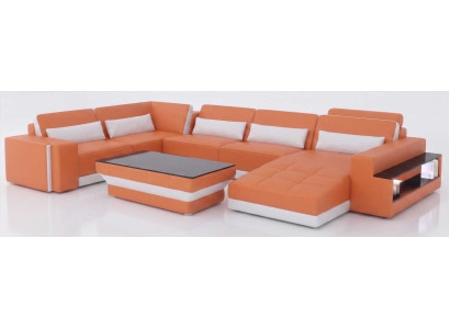 Orange U Sofa Wohnlandschaft Ecksofa Modern Couchtisch Set Luxus