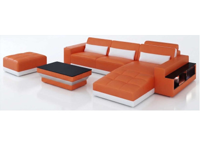 Designer Orange Eckcouch mit Hocker Couchtisch Moderne Möbel