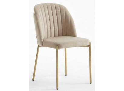 Stuhl Beige Textil Holz Modern Design Polsterstuhl Esszimmer Komfort