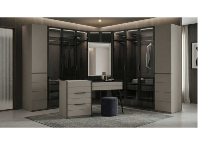 Eckschrank Schminktisch Beige Schwarz Modern Edel Glas LED Set