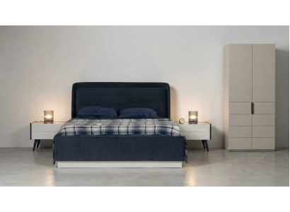 Schlafzimmer Set Bett Nachttische Schrank Modern Blau Beige Edel